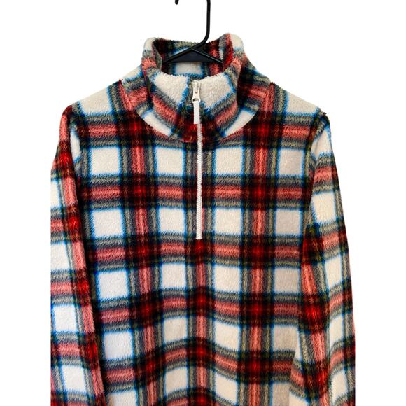 J Crew Factory Tartan Fleece Half-Zip Pullover M Warm Soft - Picture 6 of 10